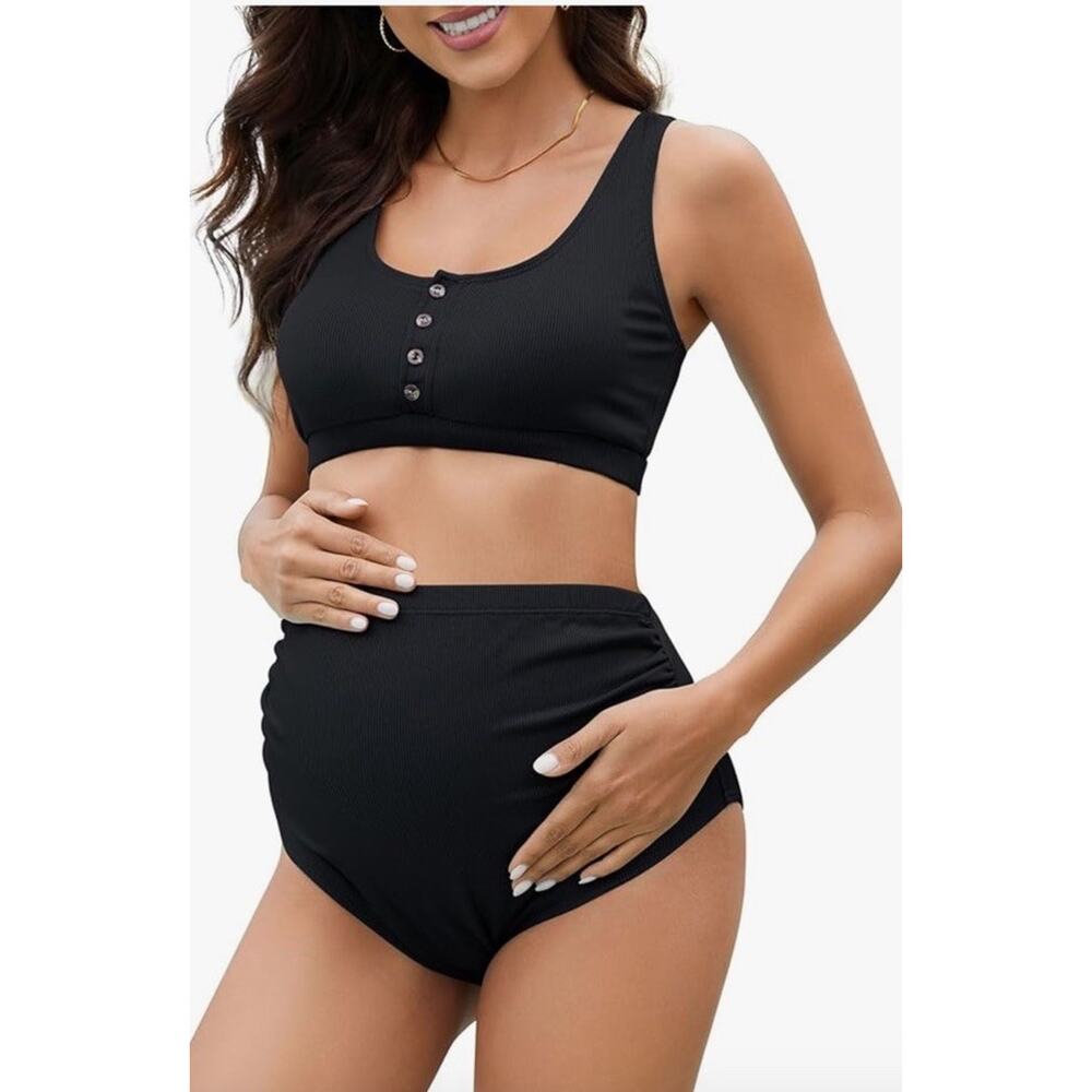 Zando High Waist Maternity Swimsuit Two Piece Black Women’s M New